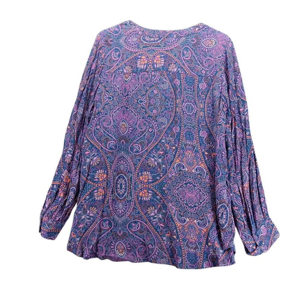 Terra & Sky Women's 0X 14W Blouse Paisley Boho Long Sleeve V-Neck Button Front T - Picture 3 of 9